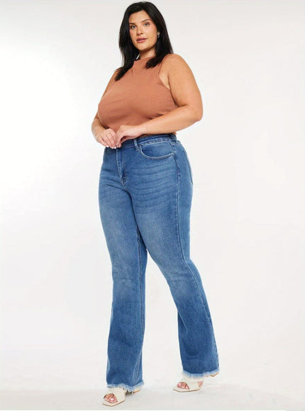 jkthpu-45 Women'S Plus Size High-Waist Stretch Flare Jeans -