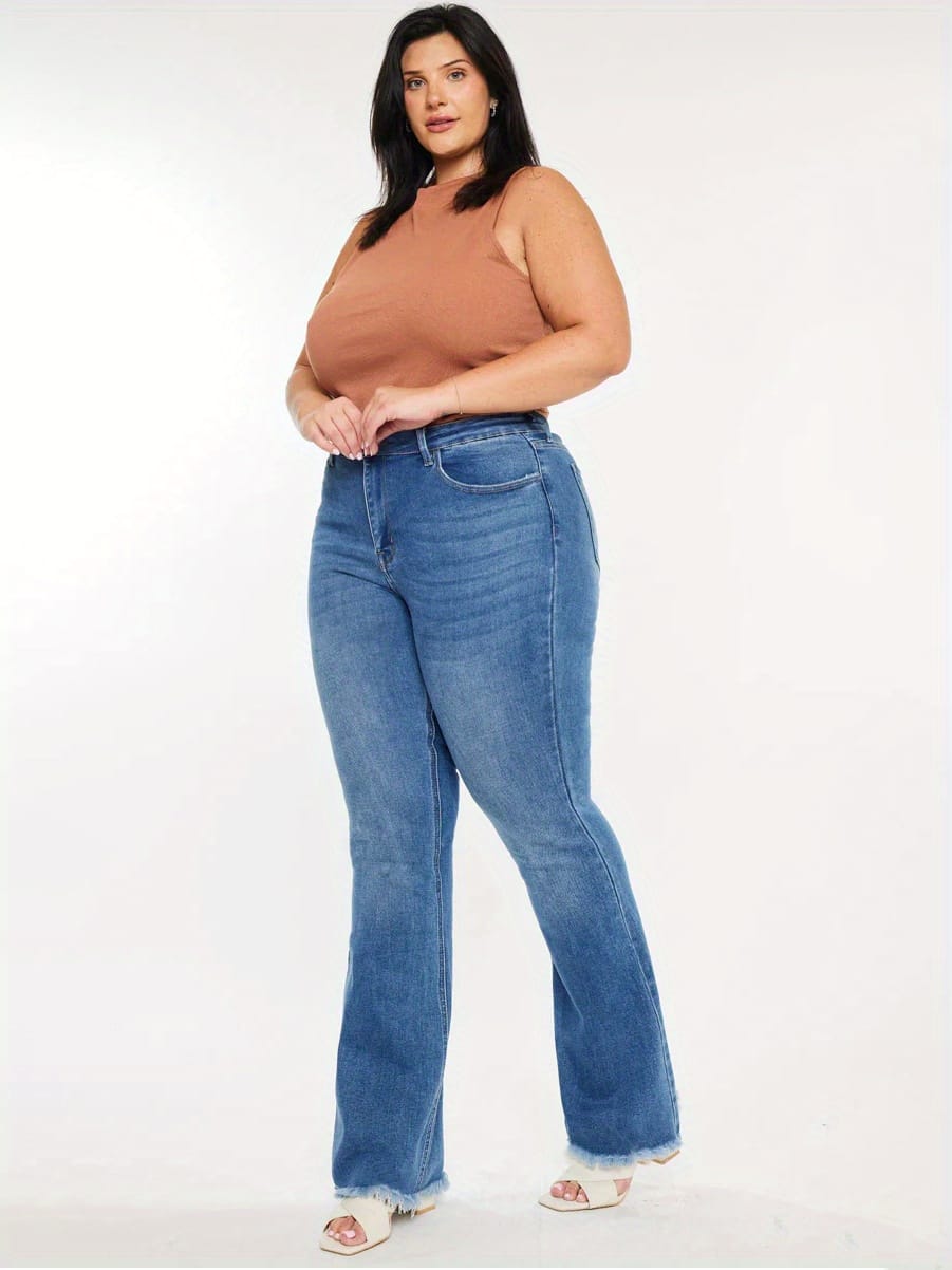 jkthpu-45 Women'S Plus Size High-Waist Stretch Flare Jeans -
