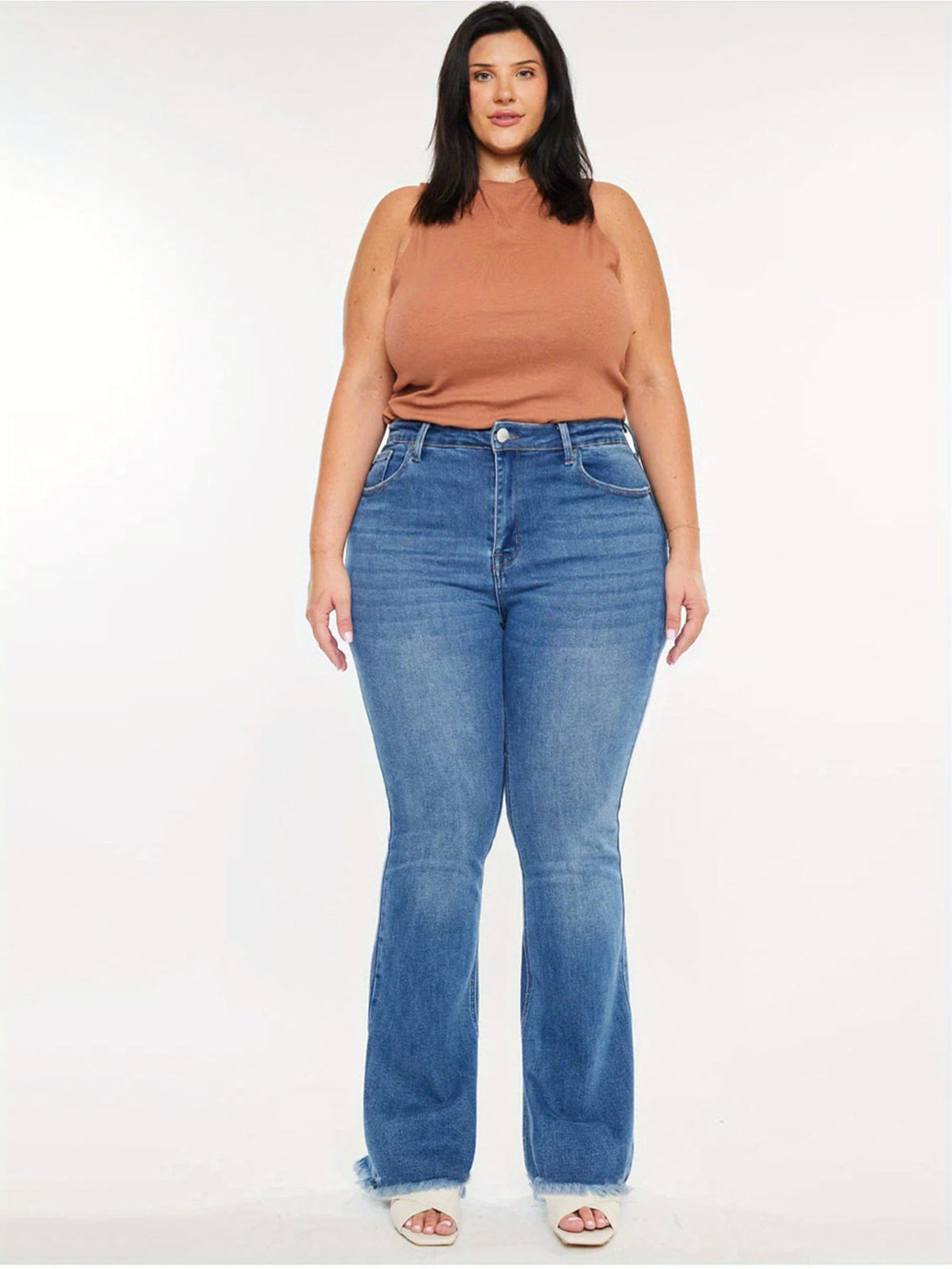 jkthpu-45 Women'S Plus Size High-Waist Stretch Flare Jeans -