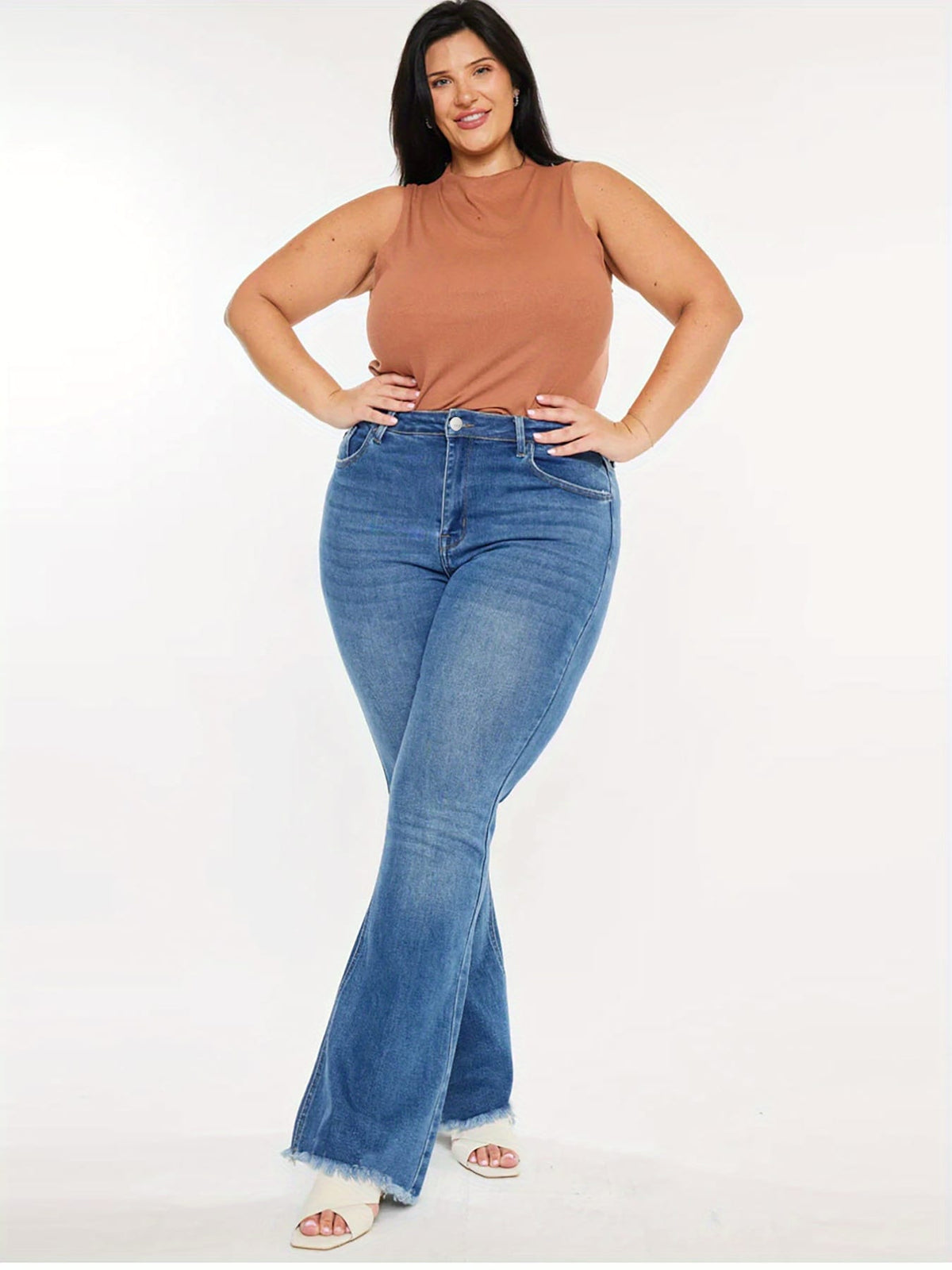 jkthpu-45 Women'S Plus Size High-Waist Stretch Flare Jeans -