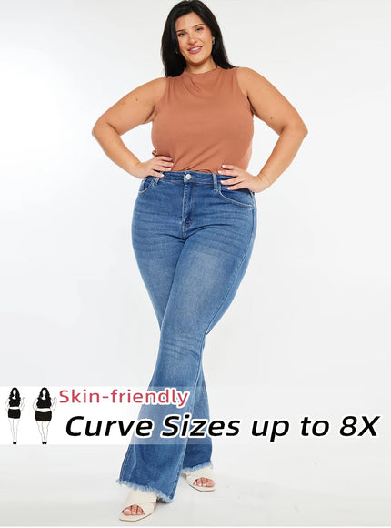 jkthpu-45 Women'S Plus Size High-Waist Stretch Flare Jeans -