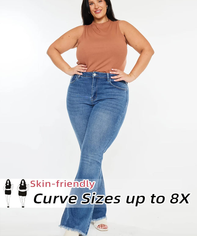 jkthpu-45 Women'S Plus Size High-Waist Stretch Flare Jeans -