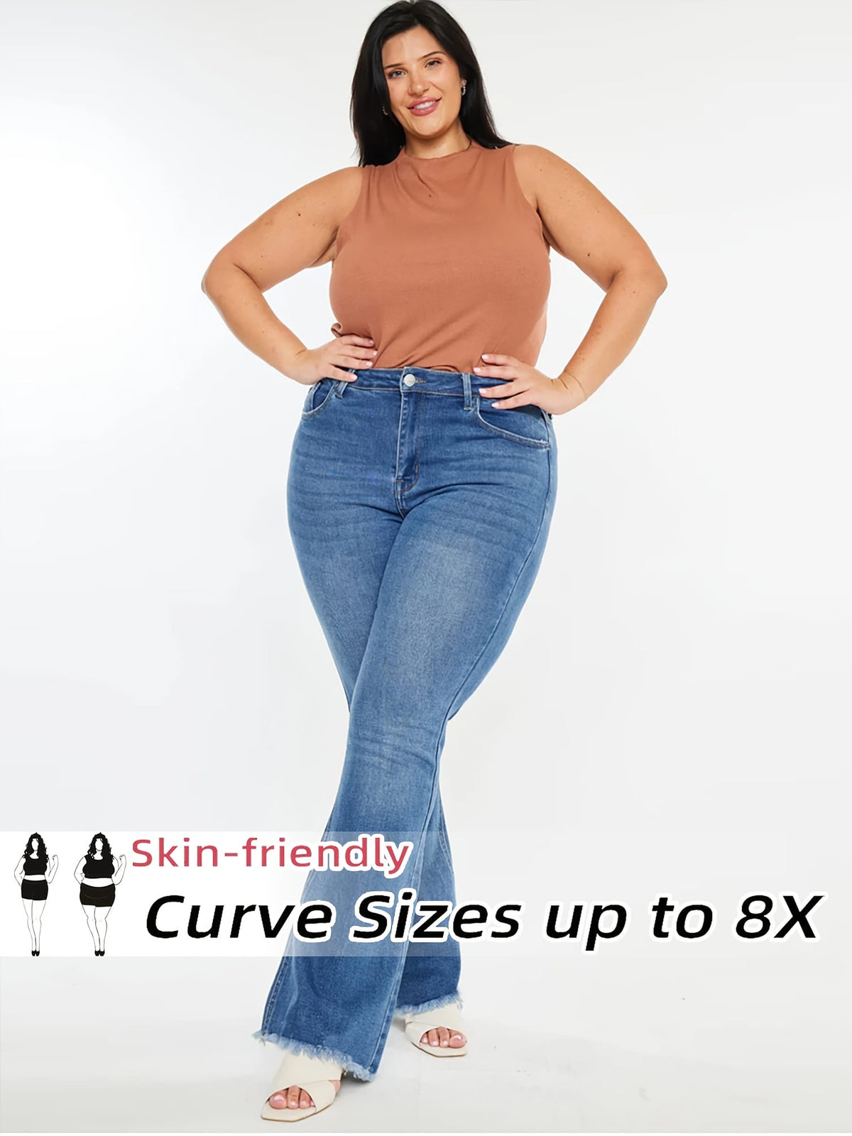 jkthpu-45 Women'S Plus Size High-Waist Stretch Flare Jeans -