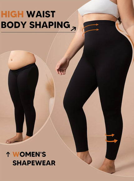 jkthpu-45 Women'S Plus Size High-Waisted Leggings - Black, Tummy