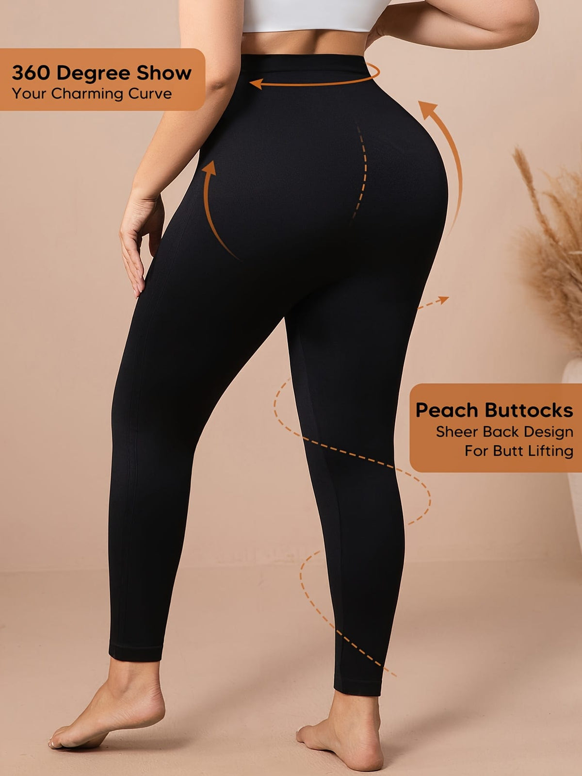 jkthpu-45 Women'S Plus Size High-Waisted Leggings - Black, Tummy