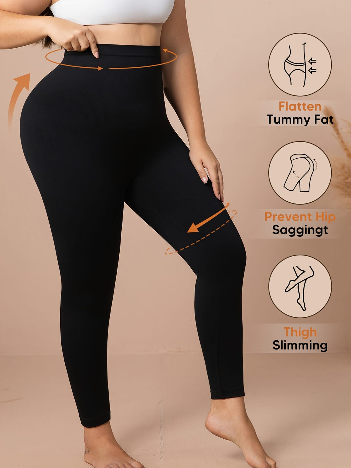 jkthpu-45 Women'S Plus Size High-Waisted Leggings - Black, Tummy