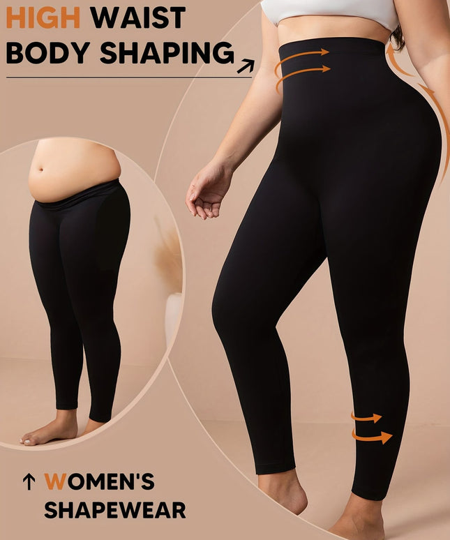 jkthpu-45 Women'S Plus Size High-Waisted Leggings - Black, Tummy