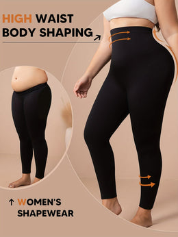 jkthpu-45 Women'S Plus Size High-Waisted Leggings - Black, Tummy