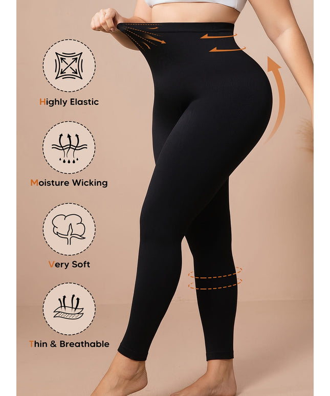 jkthpu-45 Women'S Plus Size High-Waisted Leggings - Black, Tummy