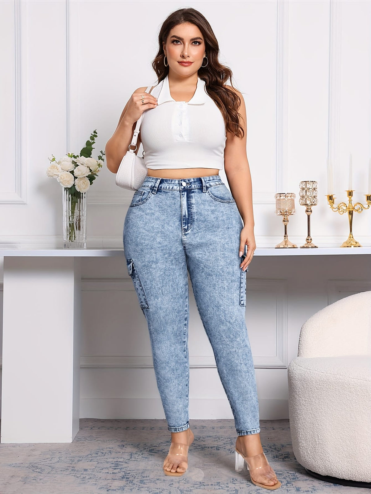 jkthpu-45 Women'S Plus Size High-Waisted Stretch Denim Jeans with