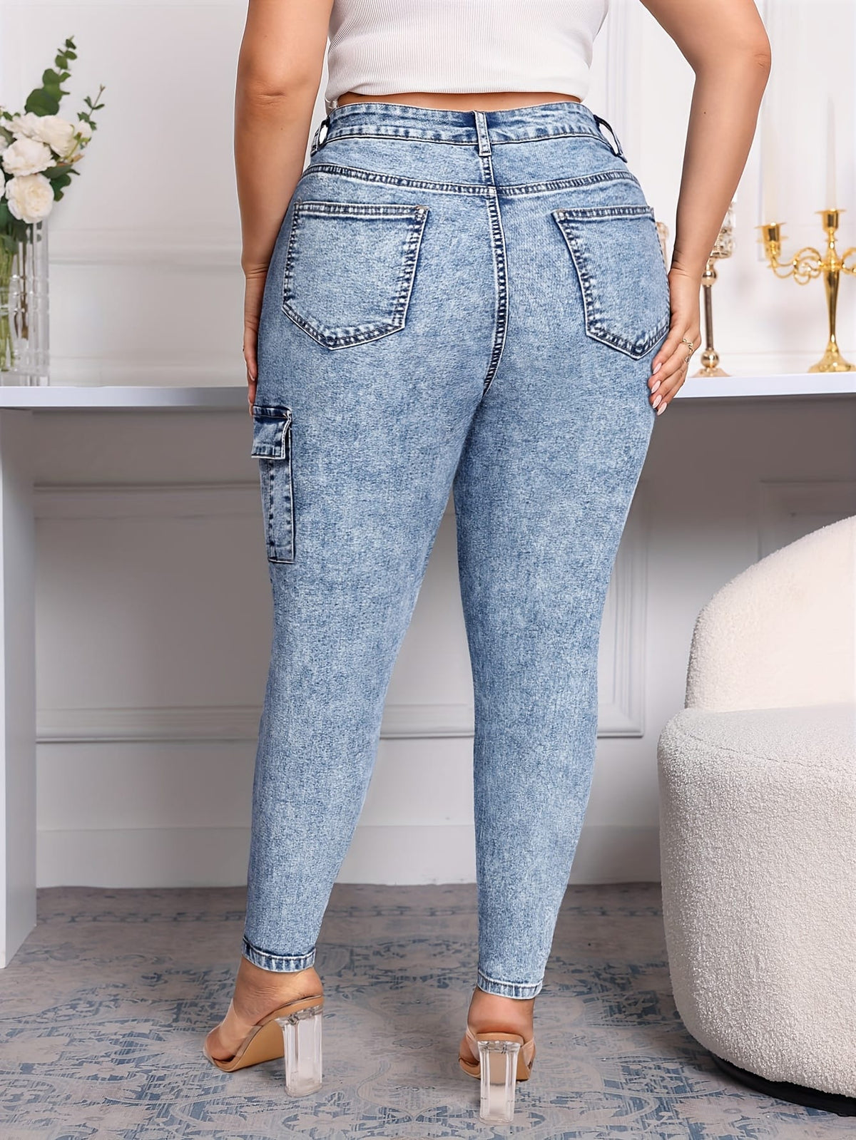 jkthpu-45 Women'S Plus Size High-Waisted Stretch Denim Jeans with