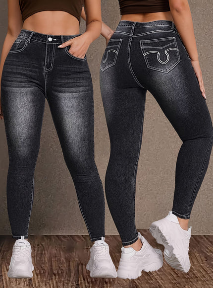 jkthpu-45 Women'S Plus Size High-Waisted Stretch Jeans - Non-See-Through