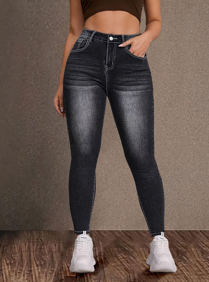 jkthpu-45 Women'S Plus Size High-Waisted Stretch Jeans - Non-See-Through