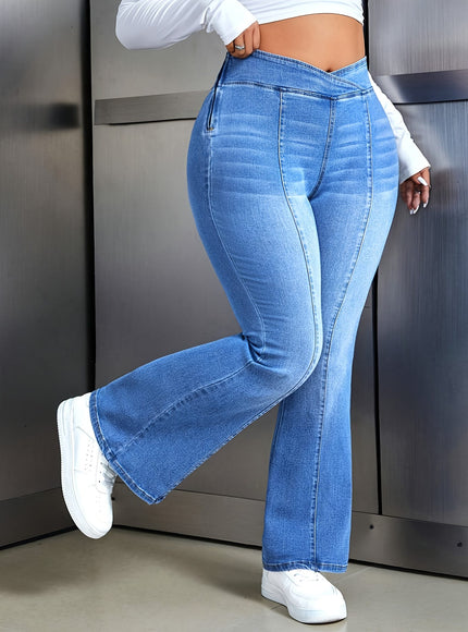 jkthpu-45 Women'S Plus Size High-Waisted Stretchy Flare Jeans -