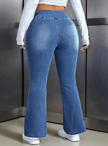 jkthpu-45 Women'S Plus Size High-Waisted Stretchy Flare Jeans -