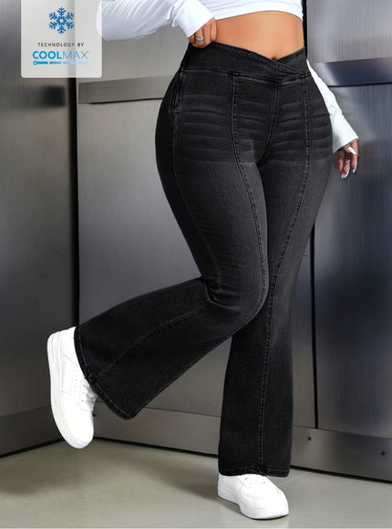 jkthpu-45 Women'S Plus Size High-Waisted Stretchy Flare Jeans -