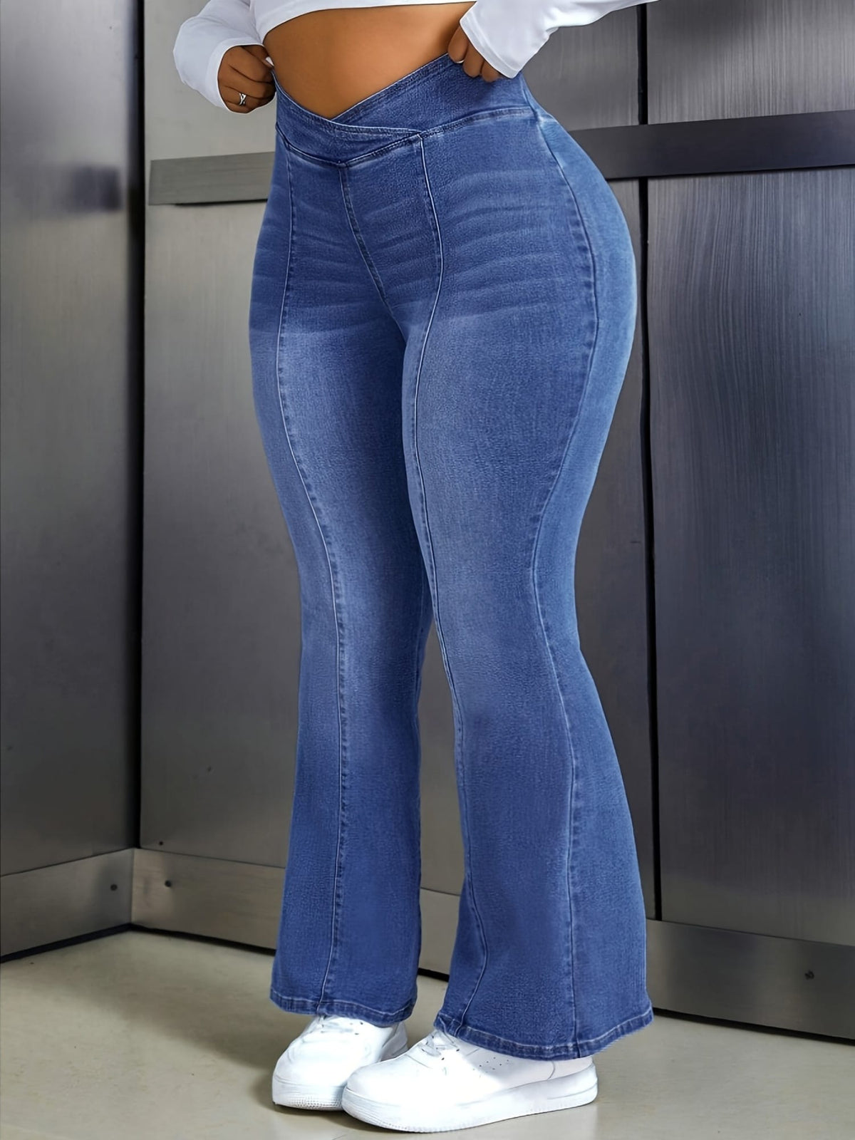 jkthpu-45 Women'S Plus Size High-Waisted Stretchy Flare Jeans -