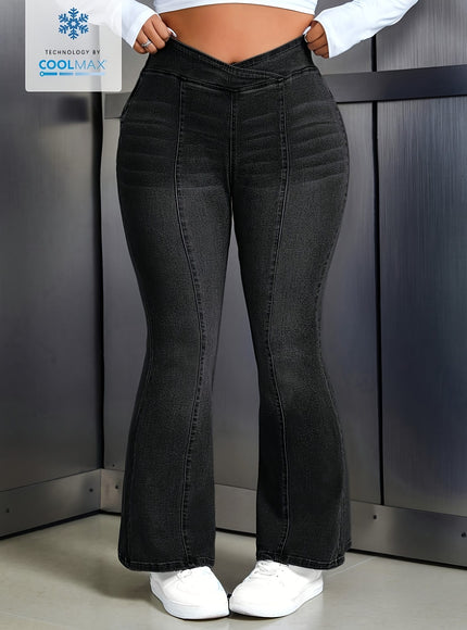 jkthpu-45 Women'S Plus Size High-Waisted Stretchy Flare Jeans -
