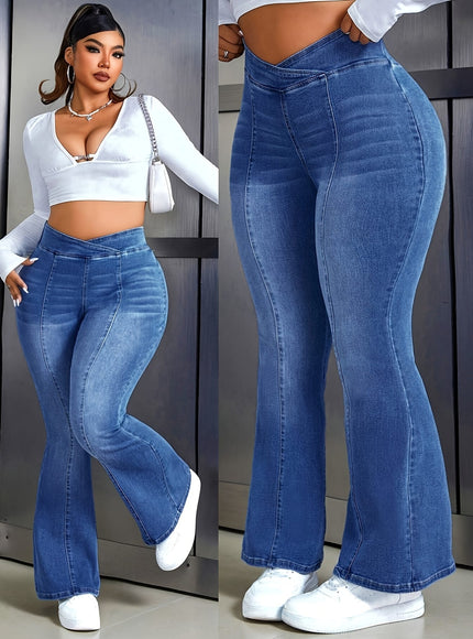 jkthpu-45 Women'S Plus Size High-Waisted Stretchy Flare Jeans -