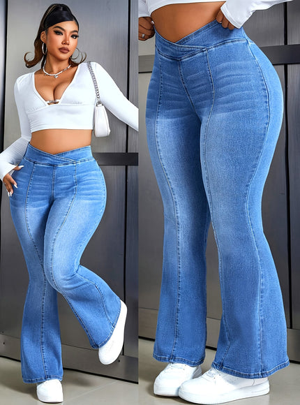 jkthpu-45 Women'S Plus Size High-Waisted Stretchy Flare Jeans -