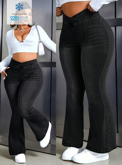 jkthpu-45 Women'S Plus Size High-Waisted Stretchy Flare Jeans -
