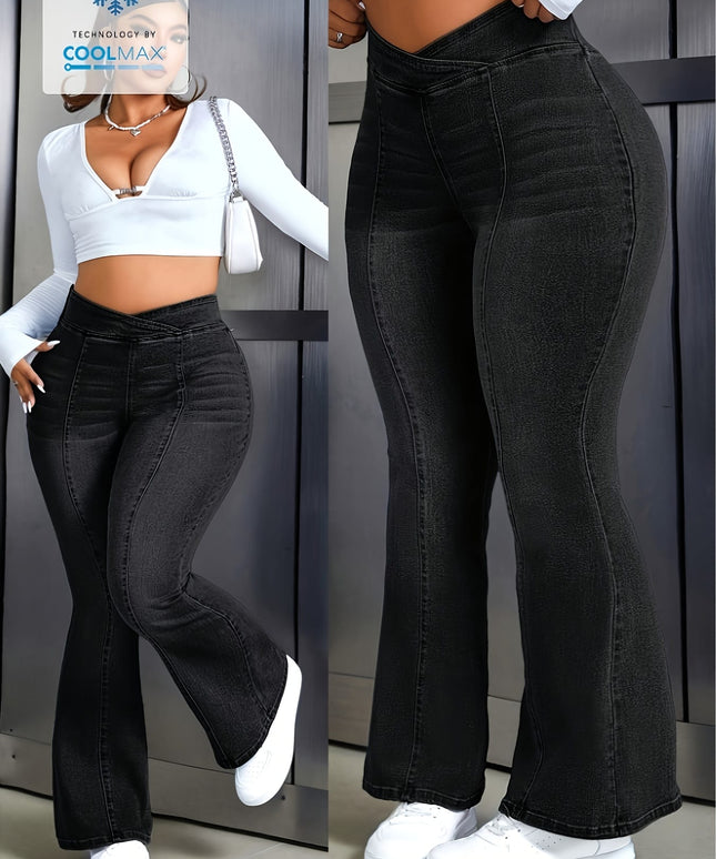 jkthpu-45 Women'S Plus Size High-Waisted Stretchy Flare Jeans -