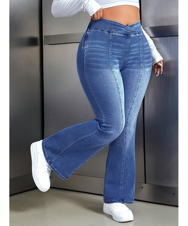 jkthpu-45 Women'S Plus Size High-Waisted Stretchy Flare Jeans -