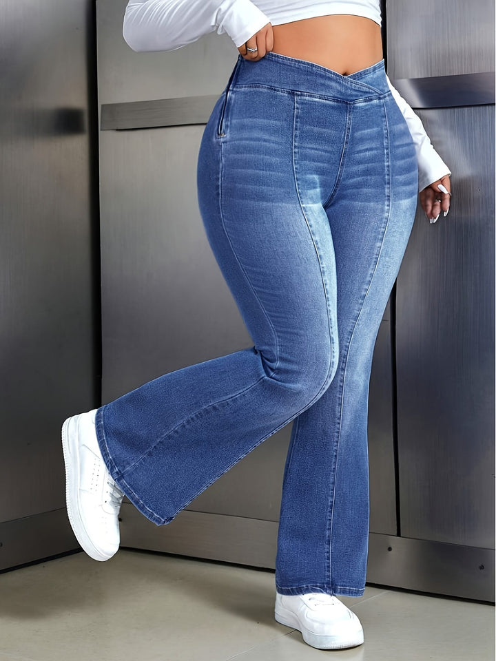 Women'S Plus Size High-Waisted Stretchy Flare Jeans -