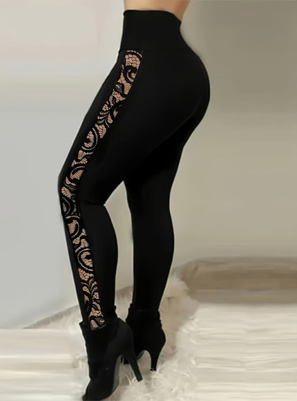 jkthpu-45 Women's Plus Size High-Waisted Stretchy Leggings with Lace
