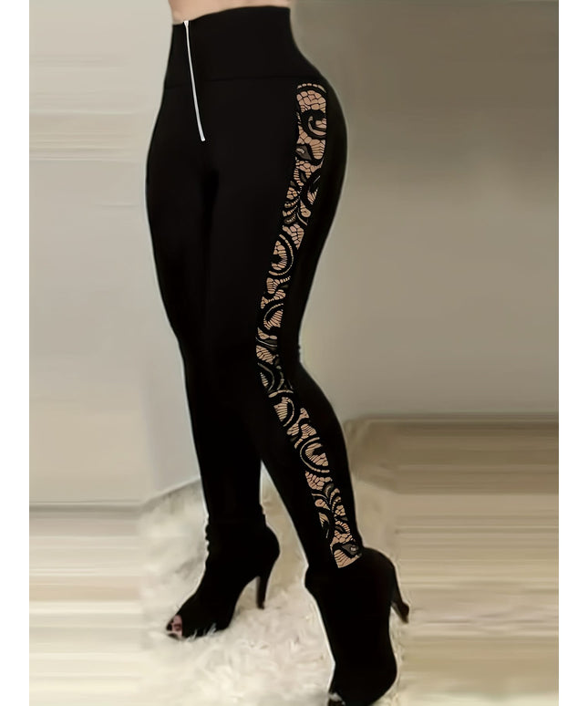 jkthpu-45 Women's Plus Size High-Waisted Stretchy Leggings with Lace