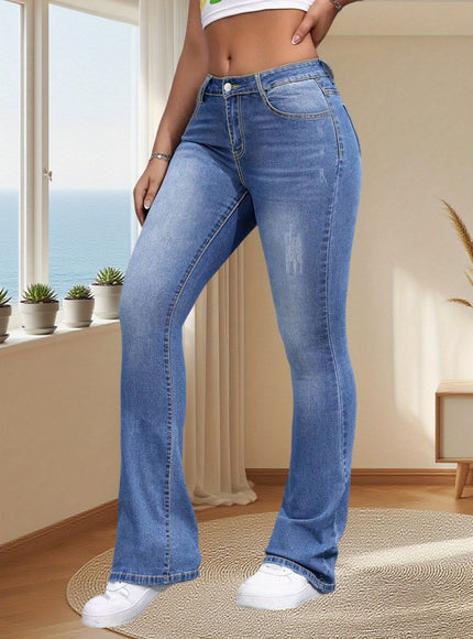 jkthpu-45 Women's Plus-Size High-Waisted Wide-Leg Jeans - Wash Blue