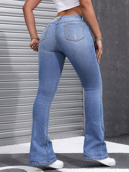 jkthpu-45 Women's Plus-Size High-Waisted Wide-Leg Jeans - Wash Blue