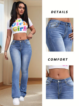 jkthpu-45 Women's Plus-Size High-Waisted Wide-Leg Jeans - Wash Blue