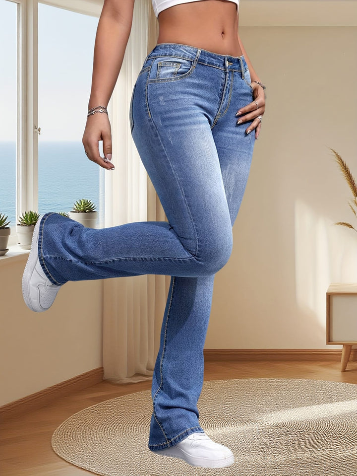 Women's Plus-Size High-Waisted Wide-Leg Jeans - Wash Blue