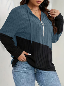 jkthpu-45 Women's Plus Size Hoodie - Navy Blue &