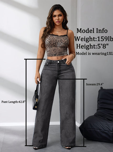 jkthpu-45 Women'S Plus Size Jeans - Stretchy Non-See-Through Wide