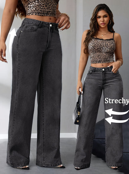 jkthpu-45 Women'S Plus Size Jeans - Stretchy Non-See-Through Wide