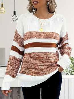 jkthpu-45 Women'S Plus Size Knit Sweater, Elegant Striped Pullover,