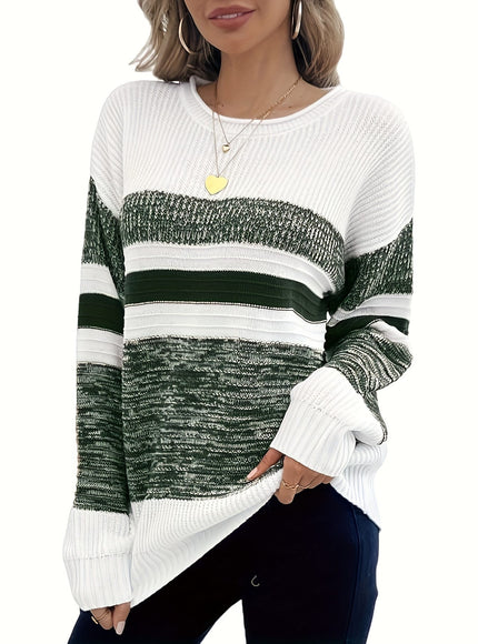 jkthpu-45 Women'S Plus Size Knit Sweater, Elegant Striped Pullover,