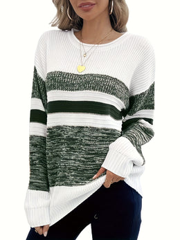 jkthpu-45 Women'S Plus Size Knit Sweater, Elegant Striped Pullover,