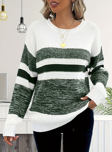 jkthpu-45 Women'S Plus Size Knit Sweater, Elegant Striped Pullover,