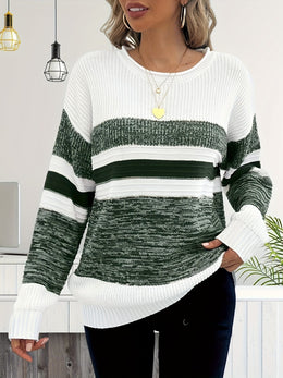 jkthpu-45 Women'S Plus Size Knit Sweater, Elegant Striped Pullover,