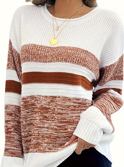 jkthpu-45 Women'S Plus Size Knit Sweater, Elegant Striped Pullover,