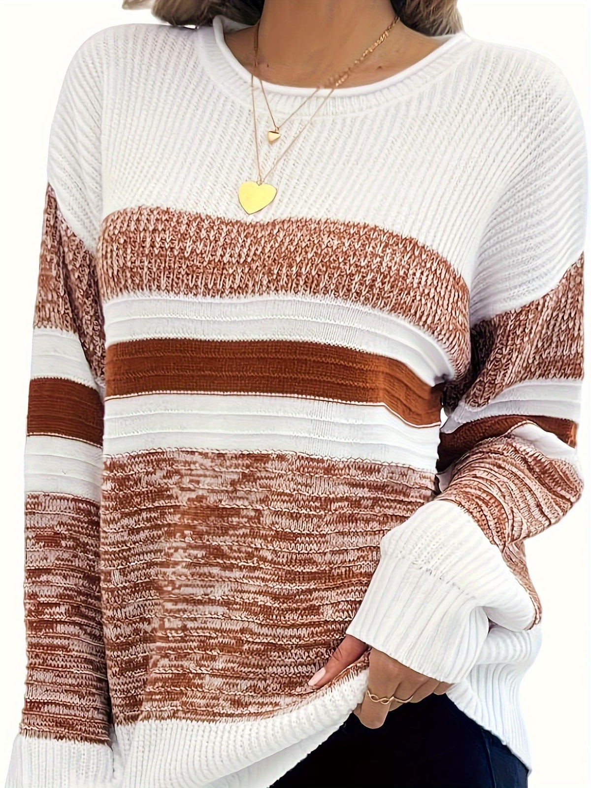 jkthpu-45 Women'S Plus Size Knit Sweater, Elegant Striped Pullover,