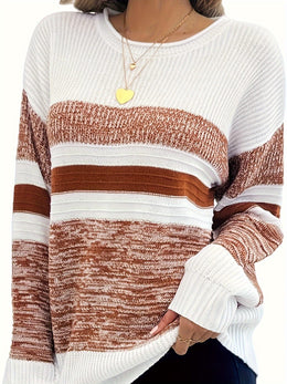 jkthpu-45 Women'S Plus Size Knit Sweater, Elegant Striped Pullover,