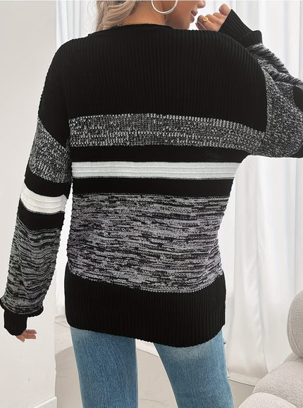 jkthpu-45 Women'S Plus Size Knit Sweater, Elegant Striped Pullover,