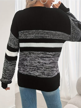 jkthpu-45 Women'S Plus Size Knit Sweater, Elegant Striped Pullover,