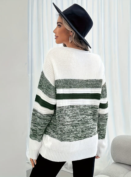 jkthpu-45 Women'S Plus Size Knit Sweater, Elegant Striped Pullover,