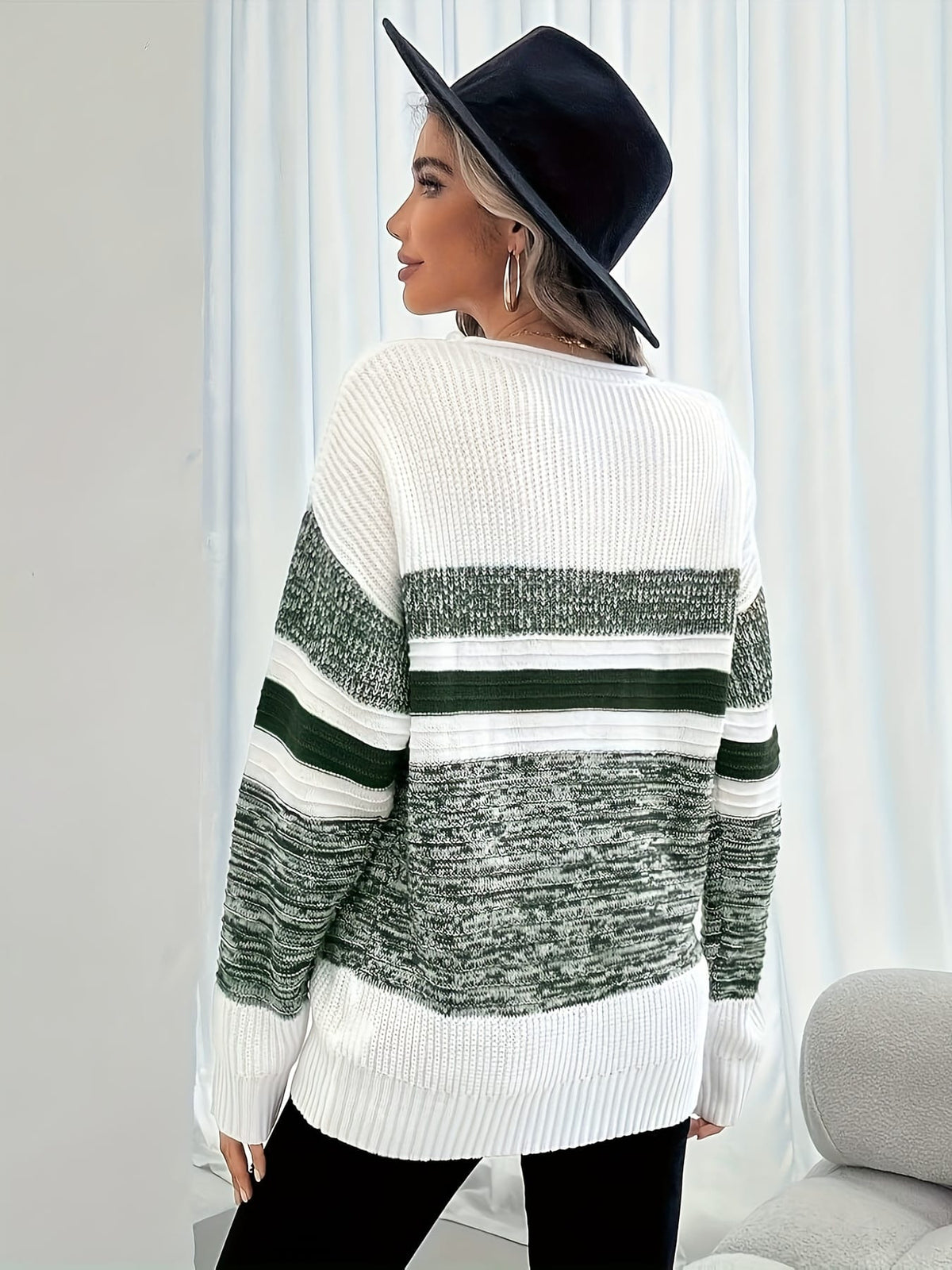 jkthpu-45 Women'S Plus Size Knit Sweater, Elegant Striped Pullover,
