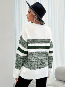 jkthpu-45 Women'S Plus Size Knit Sweater, Elegant Striped Pullover,
